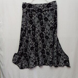 Free Choice Black /White Women Midi Skirt Vintage Elastic Waist Size L 5%Spandex